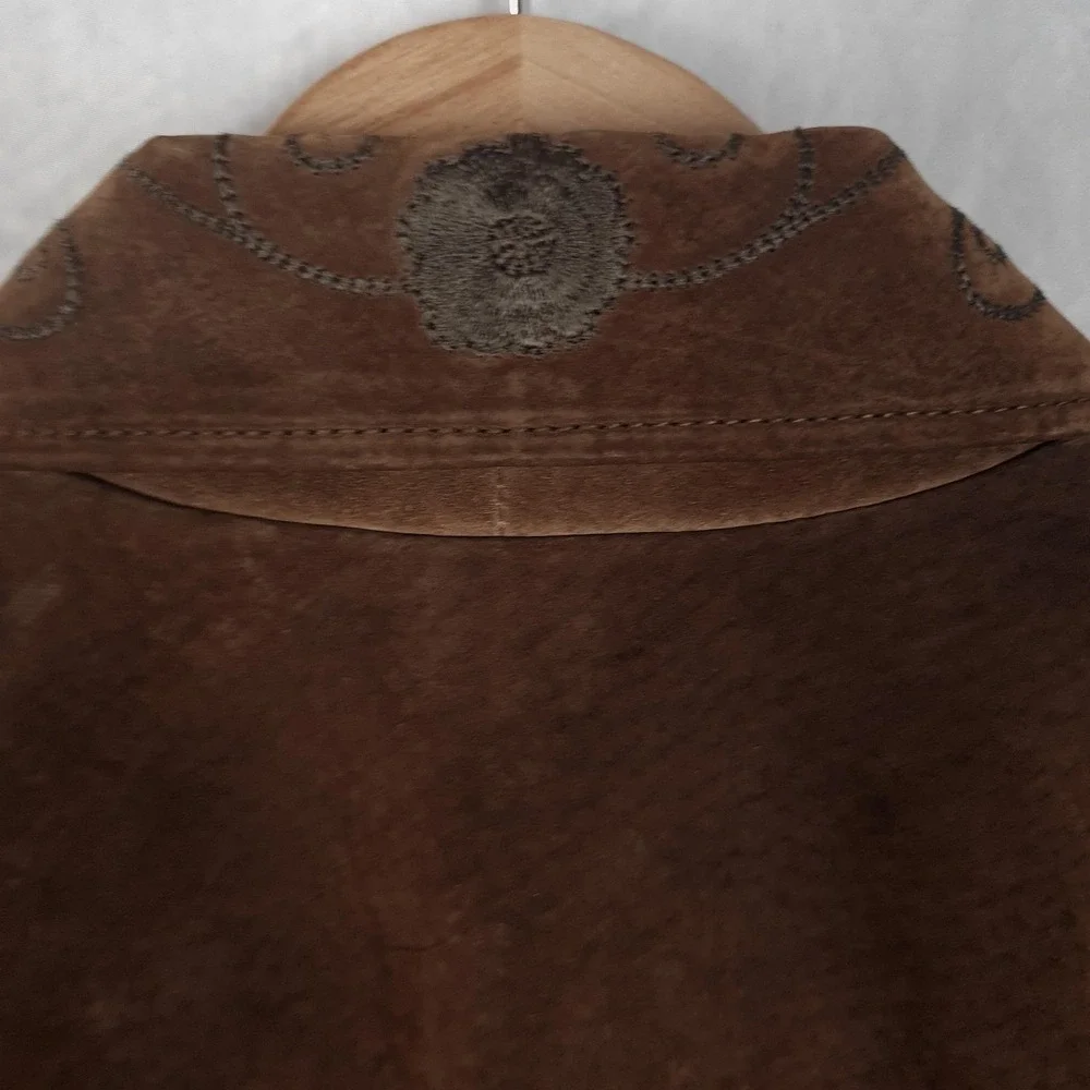 Vintage Y2K Mudd Suede Jacket Womens Large Brown Floral Embroidered Festival - Picture 8 of 16